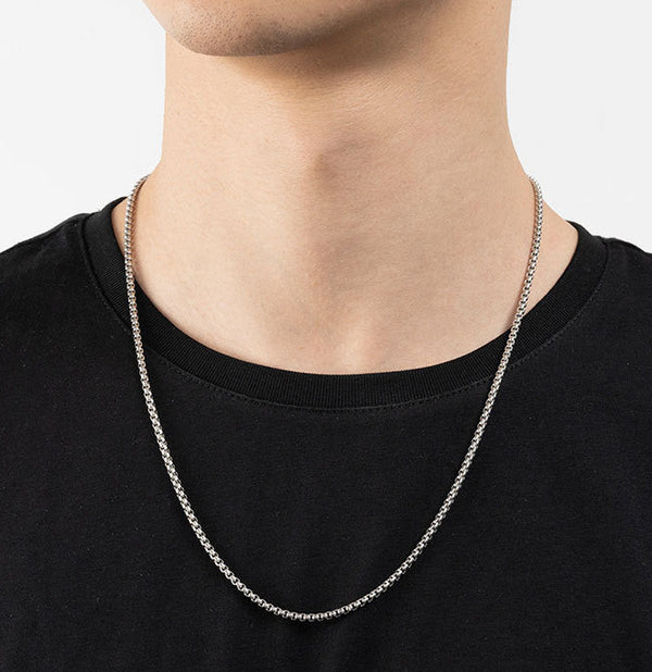 Herrehalskjede i Rustfritt Stål Firkantet Perlekjede