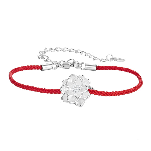 S925 Sølv Lotus Rød Tauarmbånd – Dame