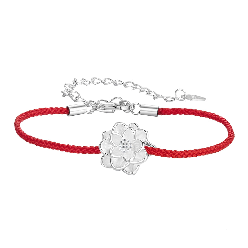 S925 Sølv Lotus Rød Tauarmbånd – Dame