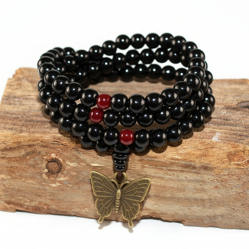 Knyttet Perlearmbånd i Svart Ebenholt  Unisex