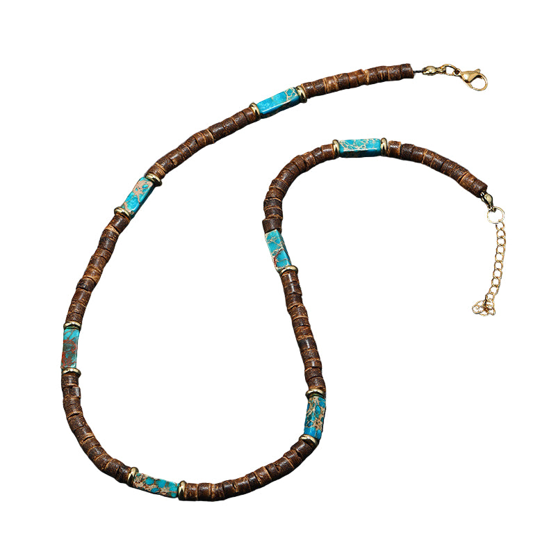 Bohemsk Sommer Halskjede Kokosnøtt og Naturlige Stenperler