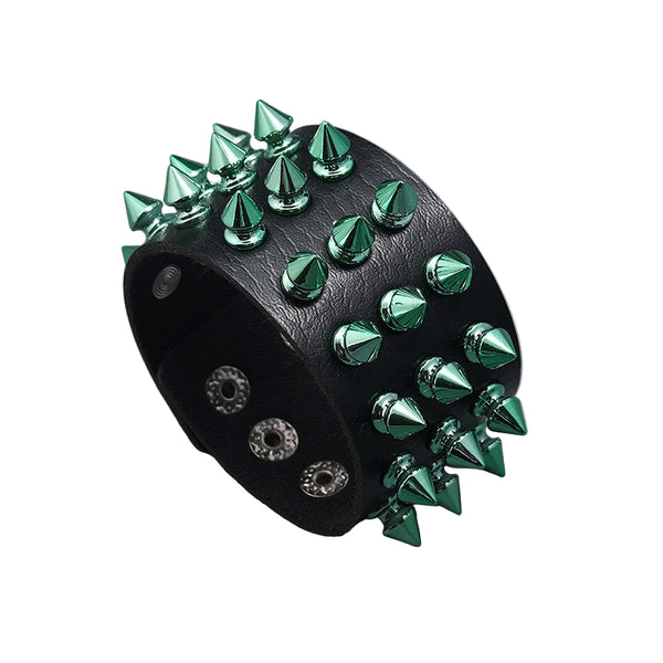 Tre-rads fargerikt pigg-punk armbånd i lær