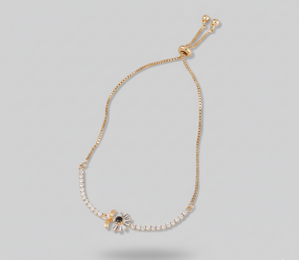 Firkløver armbånd gull, kubisk zirkon