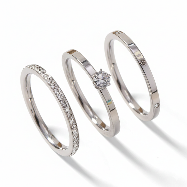 Strålende Eleganse 3 delt Ringsett i Rustfritt Stål