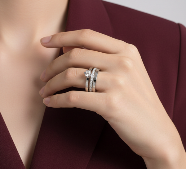 Strålende Eleganse 3 delt Ringsett i Rustfritt Stål