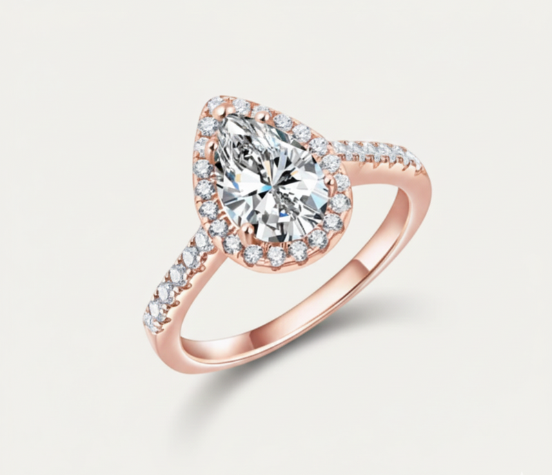 Luksuriøs vanndråpe zirkon forlovelsesring vintage sølv