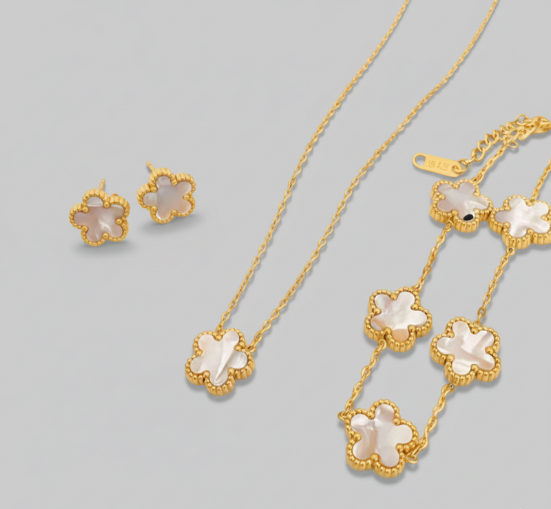 Fembladsblomst armbånd rustfritt stål, flerfarget