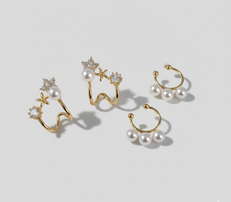 316L perleklipsøreringer 18K gull, uten piercing