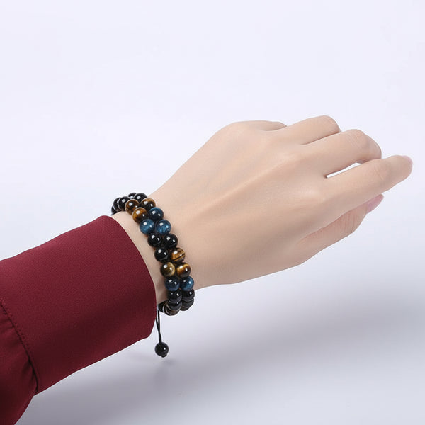 Dobbel lag blå tigerøye magnetarmbånd – håndlaget