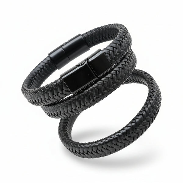 Magnetisk svart flettet lærarmbånd