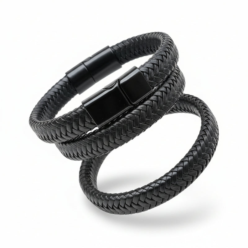 Magnetisk svart flettet lærarmbånd