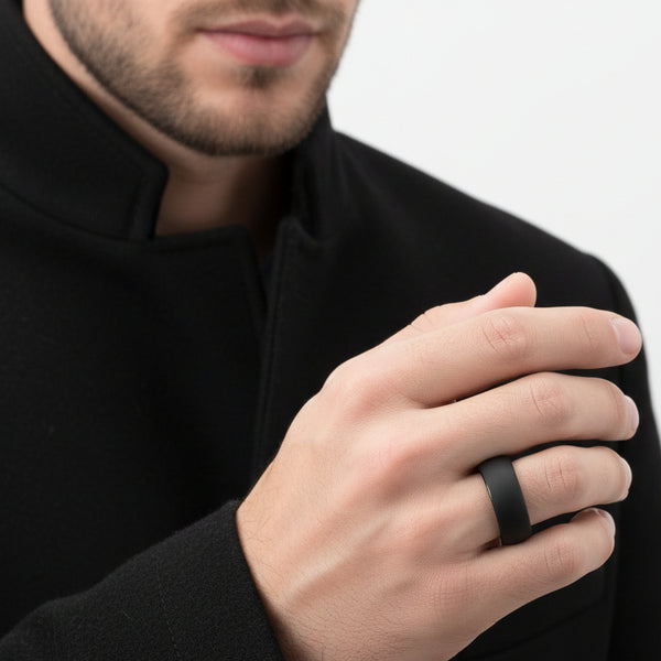 8 mm Buet Overflate Tungsten Ring  Elektrisk Sort Sandblasting, Unisex