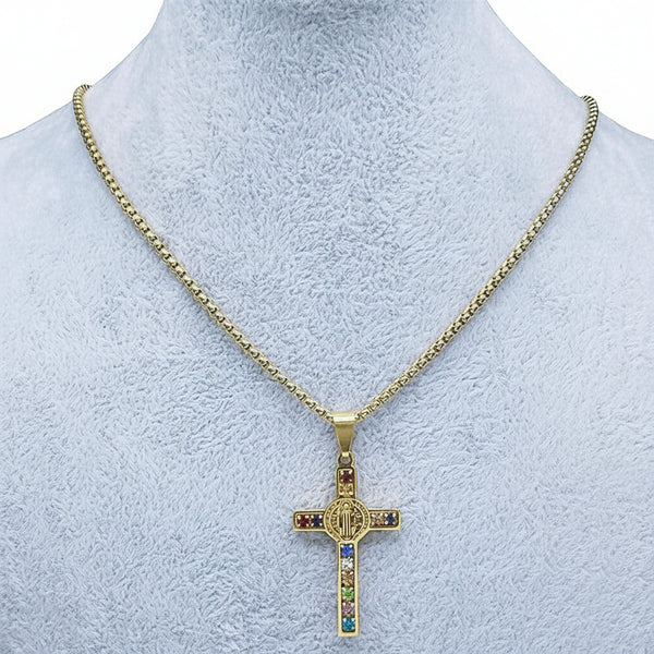 St. Benedikt Krystall Kors Halskjede