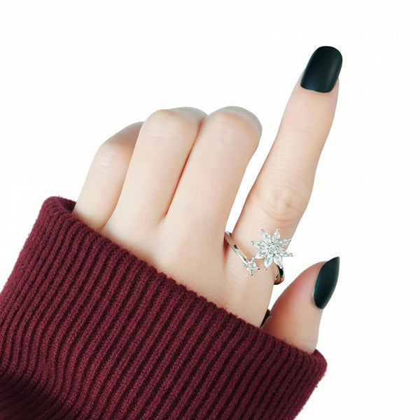 S925 sølvring snøfnugg, roterbar