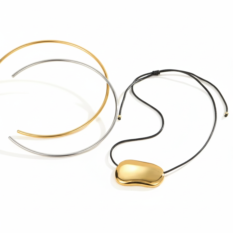 Svart Tau Titanium Halskjede Minimalistisk Anheng